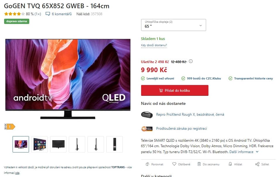 4K Smart TV, Atmos, Android, 164cm, Gogen