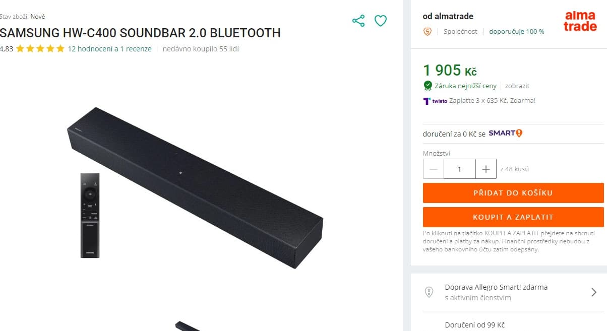 Soundbar Samsung 2.0, 40W, Dolby Digital