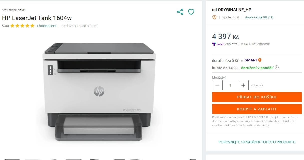 Laser ČB multifunkce HP, tank, Wifi