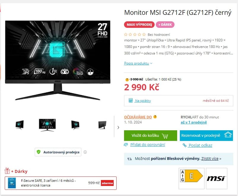 Herní PC monitor MSI 27", full HD