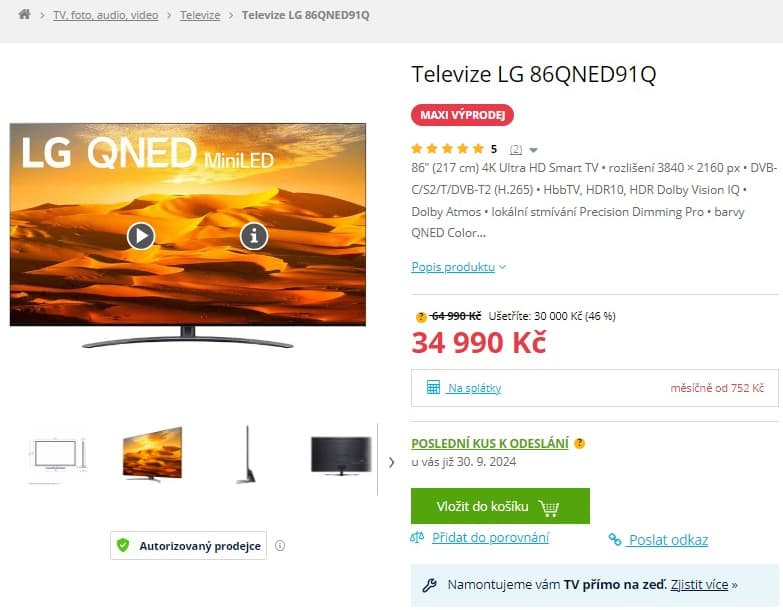 4K QNED 100Hz TV 217cm LG