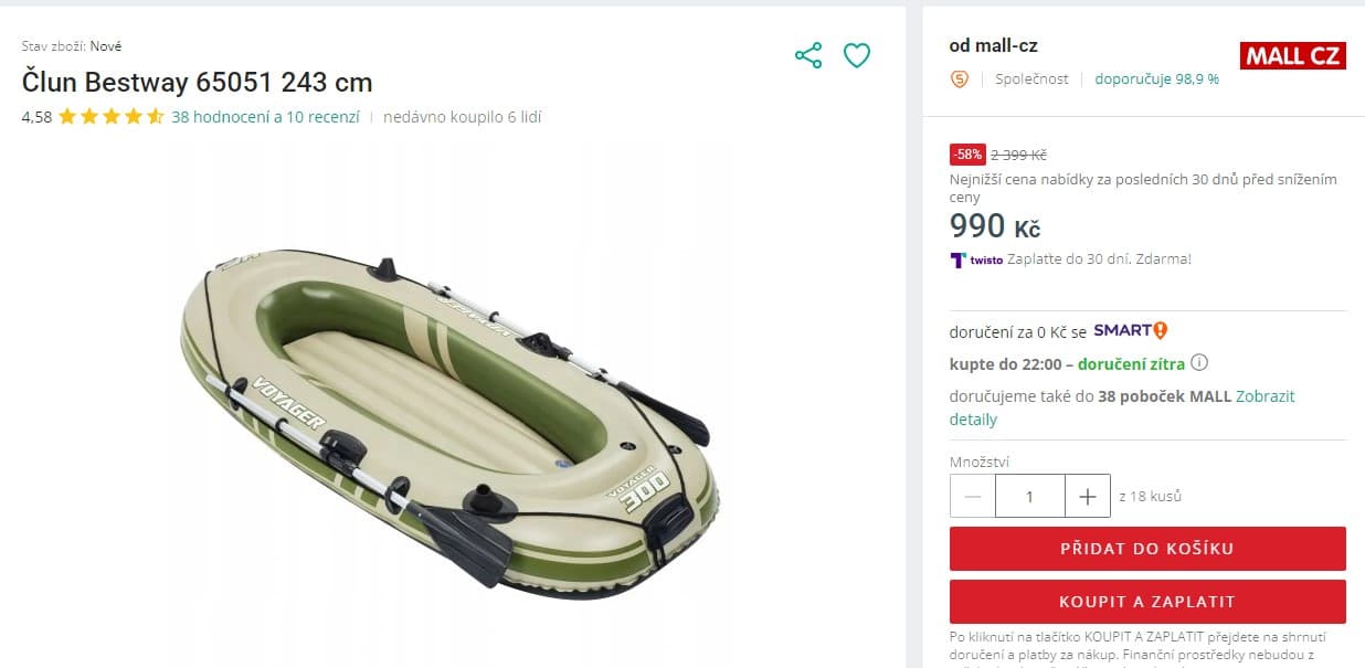 Nafukovací člun Bestway 243 cm