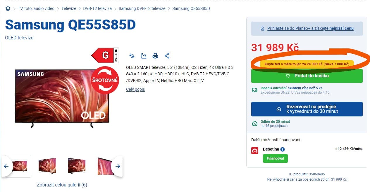 Smart TV Samsung, OLED, 55" (138cm)