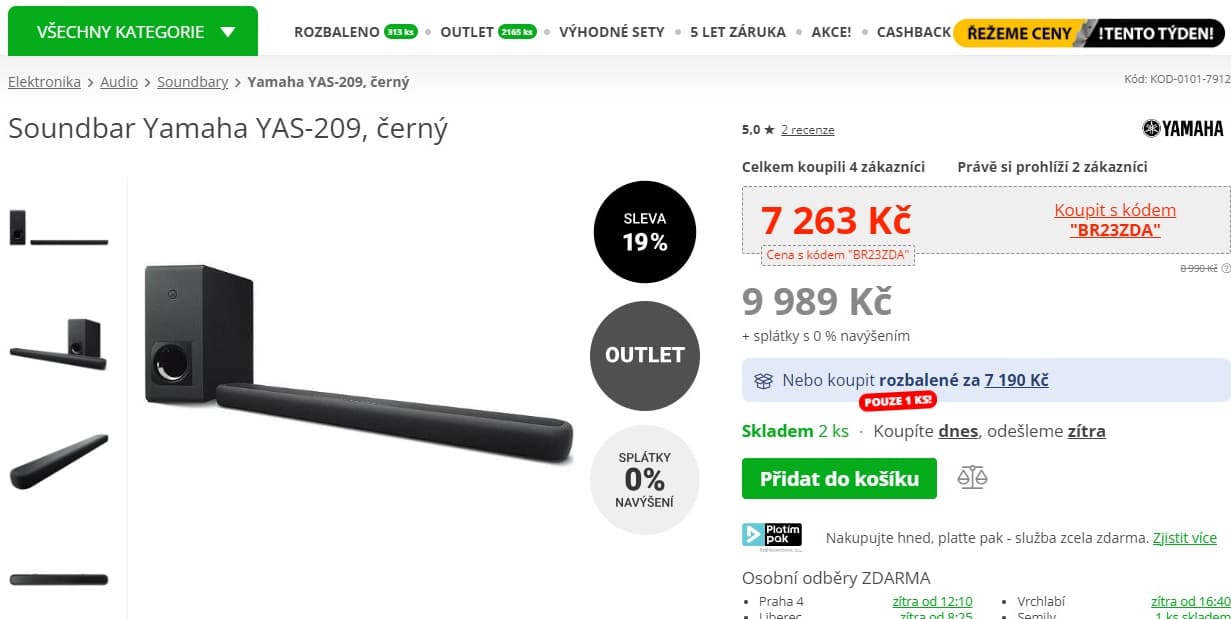 Soundbar Yamaha 2.1, 200W, subwoofer
