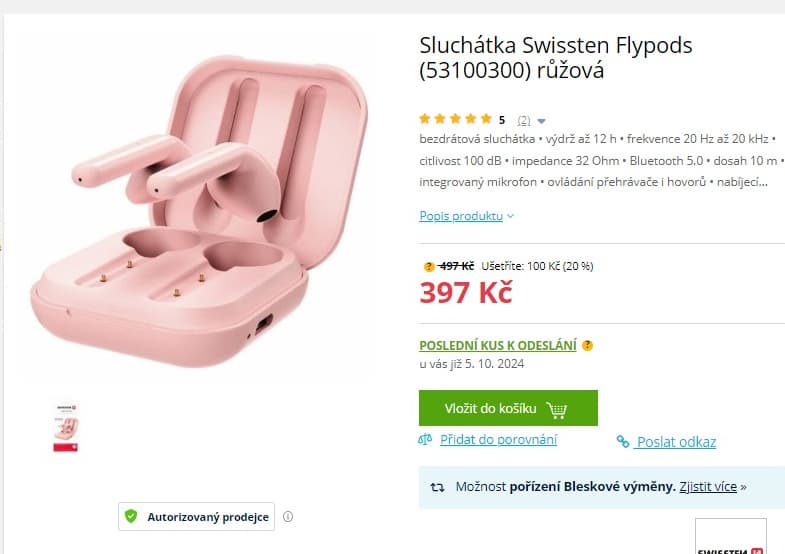 BT sluchátka Swissten Flypods