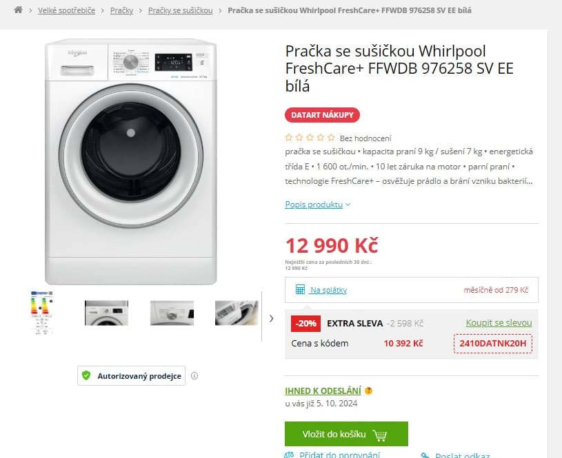 Whirpool pračka/sušička 9/7 kg, 1600ot.