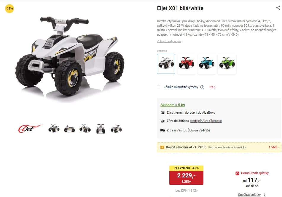 Dětská elektrická čtyřkolka 4,6km/h