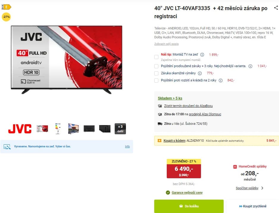 FHD Smart TV, HDR, BT, Android, 100cm, JVC