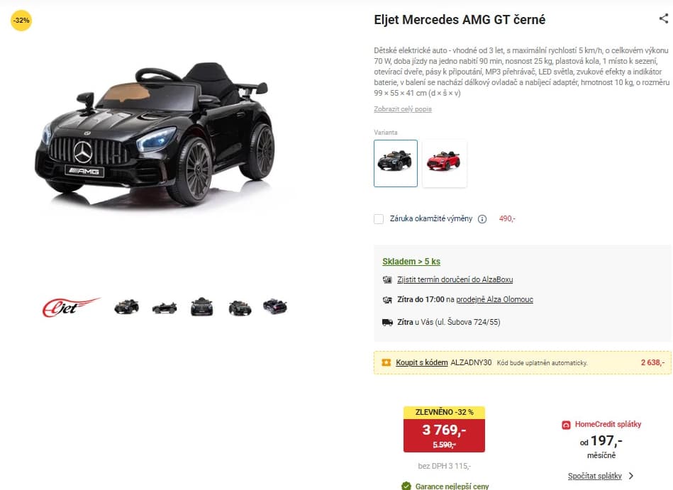 El. auto Mercedes, 5km/h, 90min