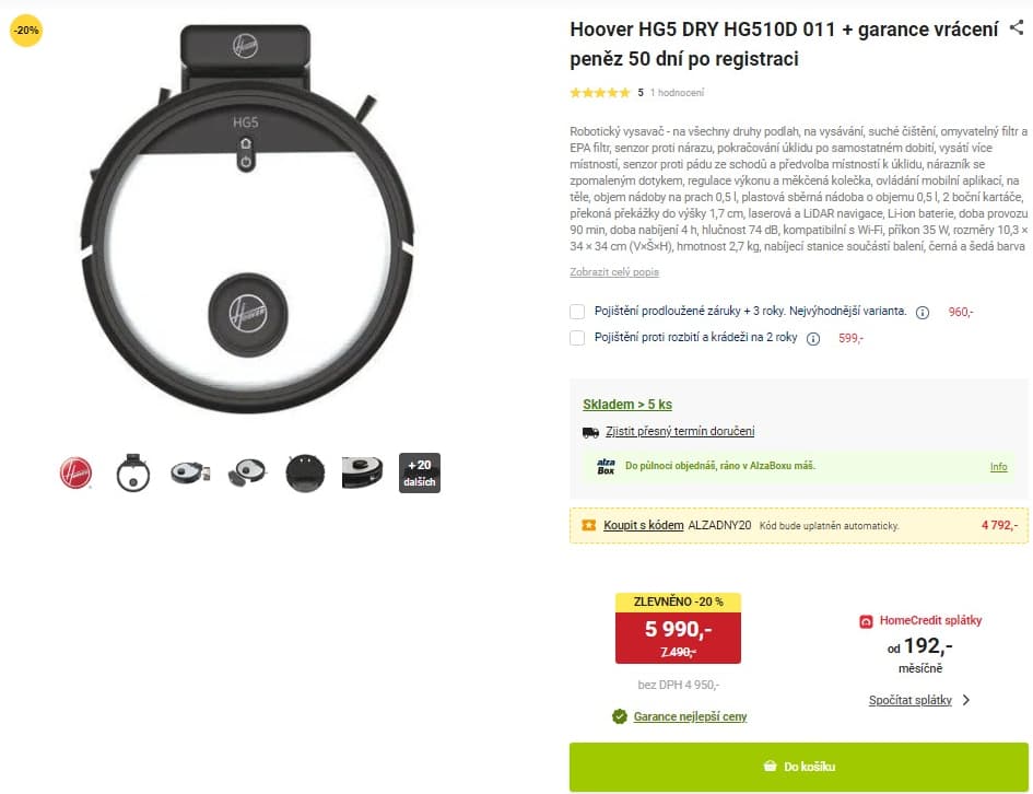 Robotický laser vysavač Hoover