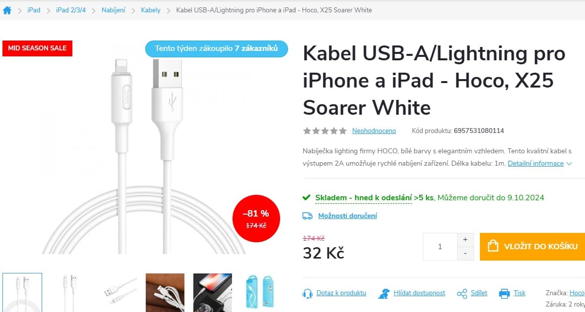 Kabel USB-A/Lightning pro iPhone a iPad