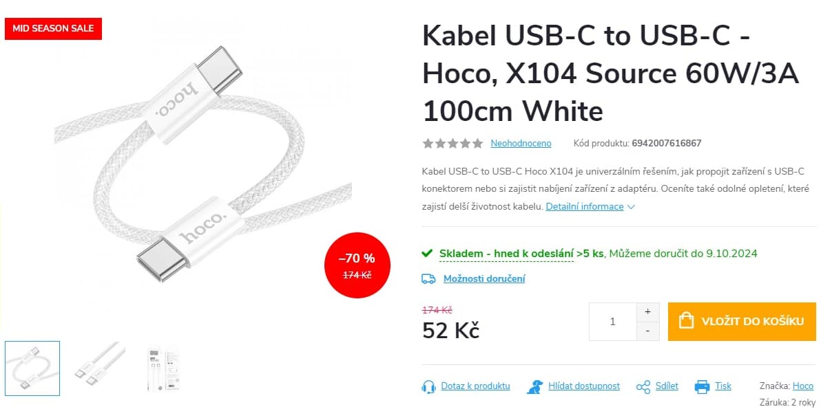 Kabel USB-C to USB-C 1 metr