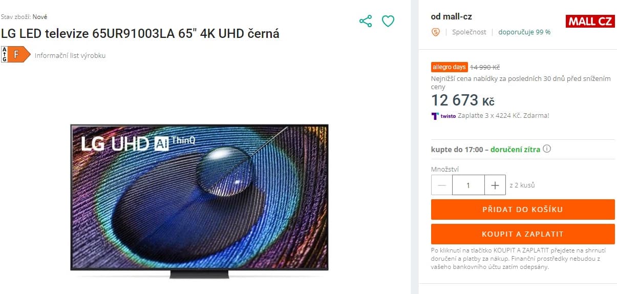 4K Smart TV 165 cm LG