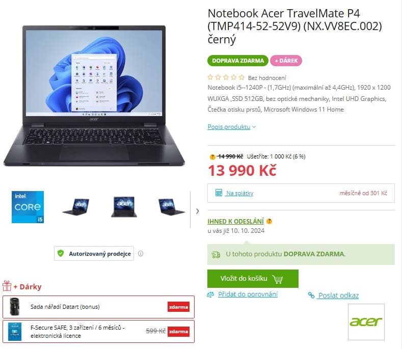 Acer i5 4,4GHz, 16GB RAM, SSD, 14"