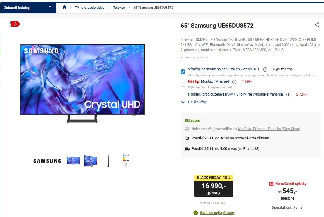 4K Smart TV, 165cm, Samsung