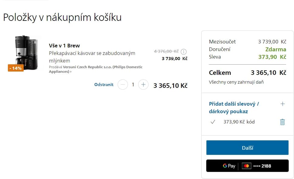 Překapávací kávovar Philips, mlýnek