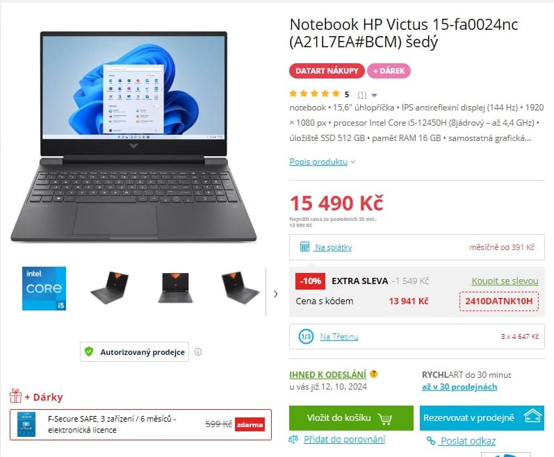 HP i5 4,4GHz, 16GB RAM, 4GB Nvidia, 15,6"