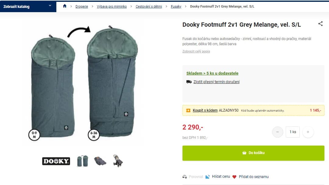 Dětský zimní fusak Dooky Footmuff 2v1 S/L