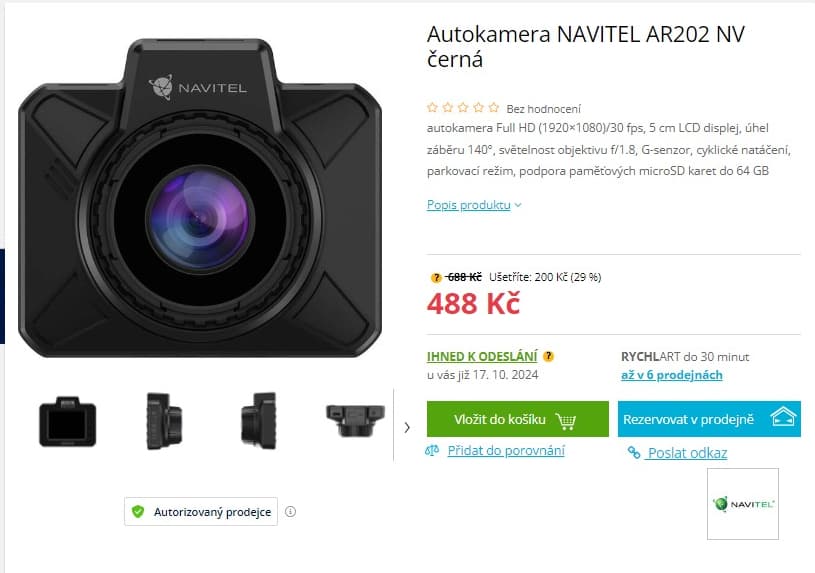 Autokamera do auta Navitel, noční vidění