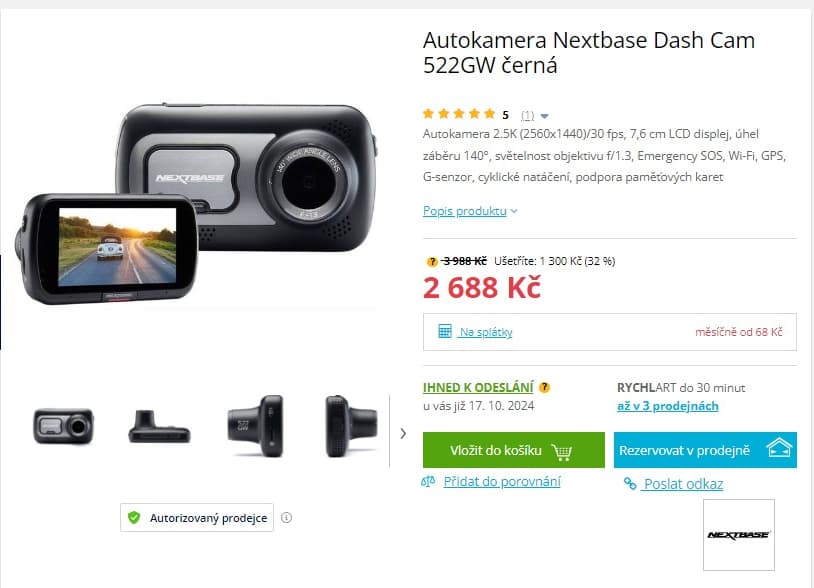 QHD kamera do auta Nextbase, Wifi, BT