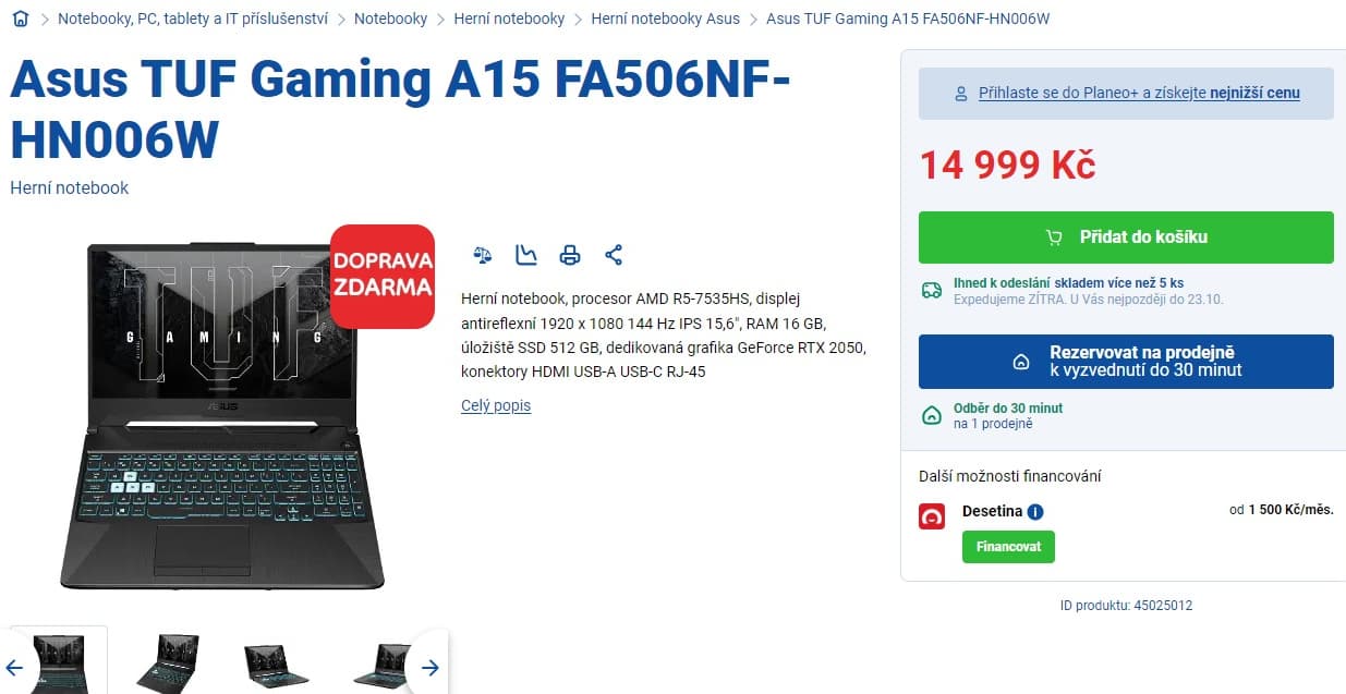 Asus 4,5GHz, 16GB RAM, 4GB Nvidia, 15,6"