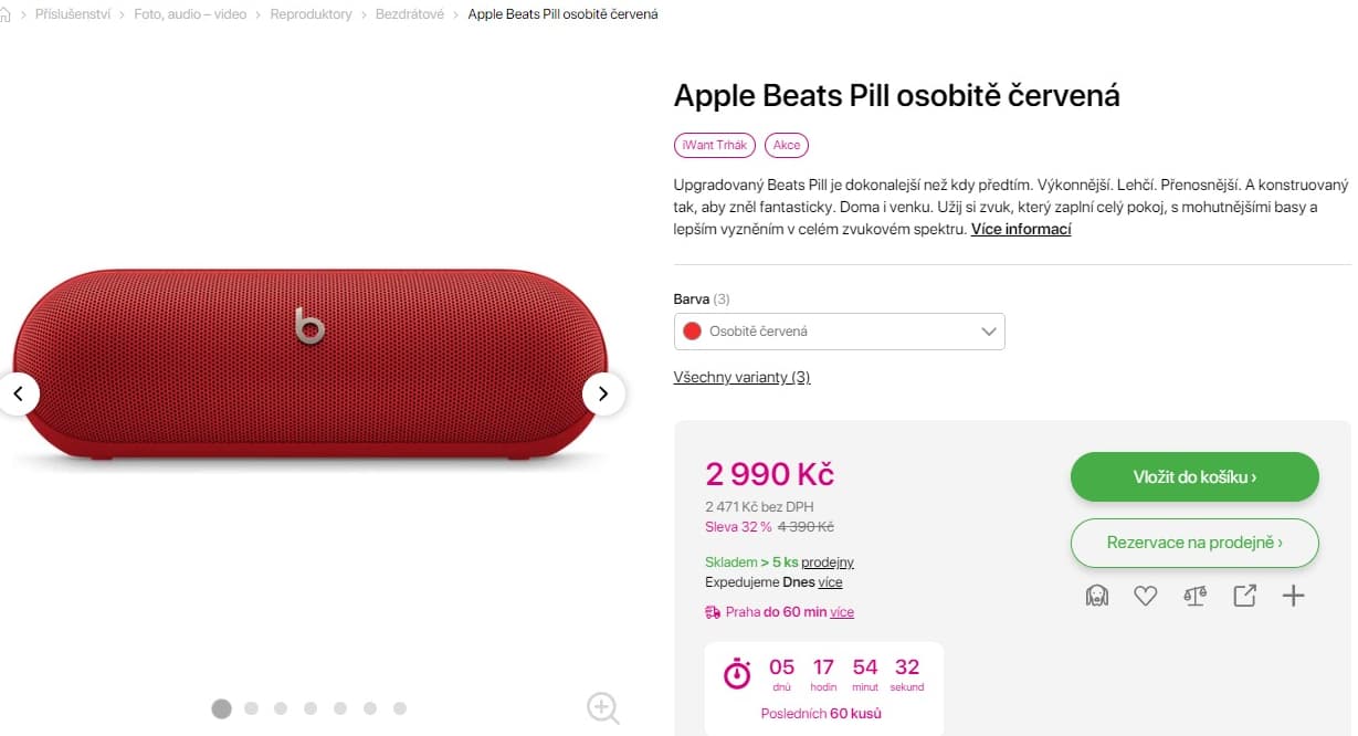 BT repro Apple Beats Pill, 24 hod, 22x7cm