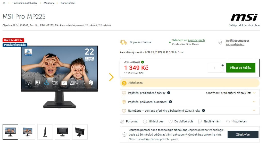 PC monitor MSI Pro 21,5", 100 Hz