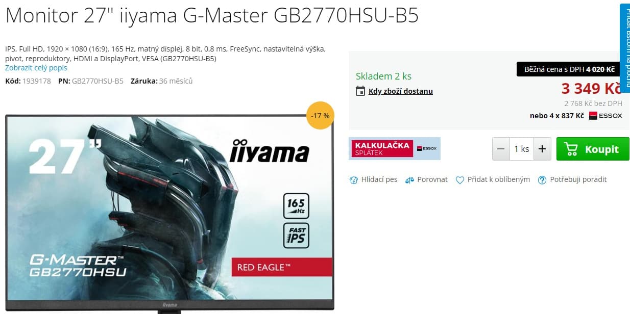 FHD herní PC monitor iiyama 27", repro