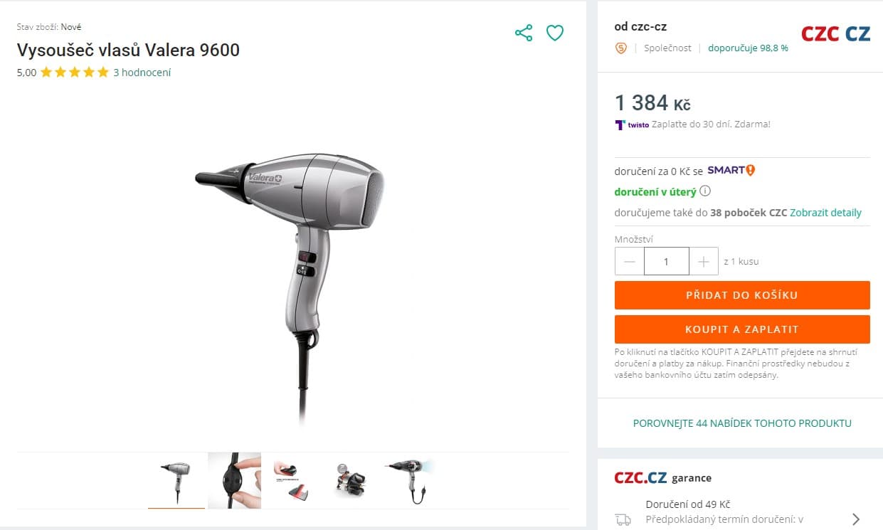 Vysoušeč vlasů Valera, 2100 W