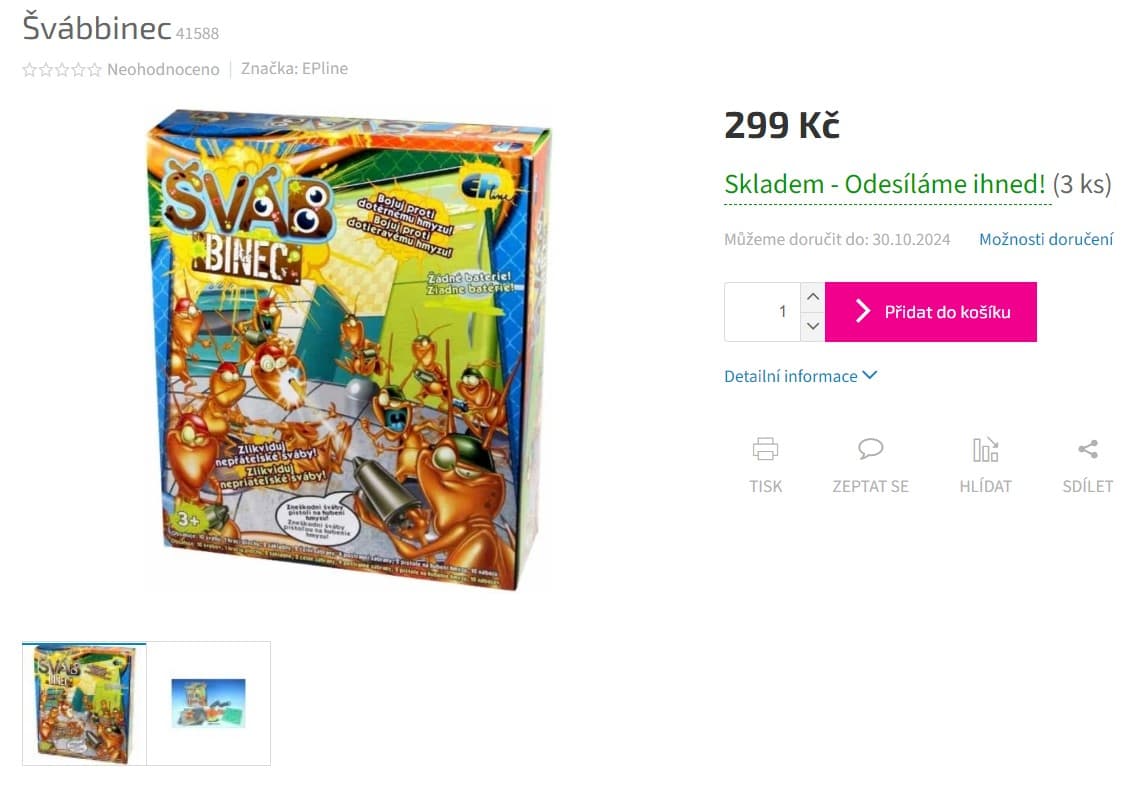 Stolní hra Švábbinec, pro 2 hráče