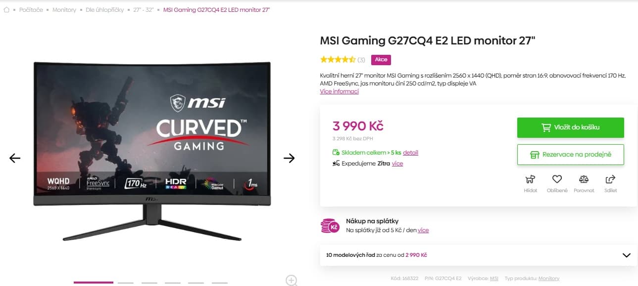 Herní PC monitor zakřivený MSI 27" WQHD
