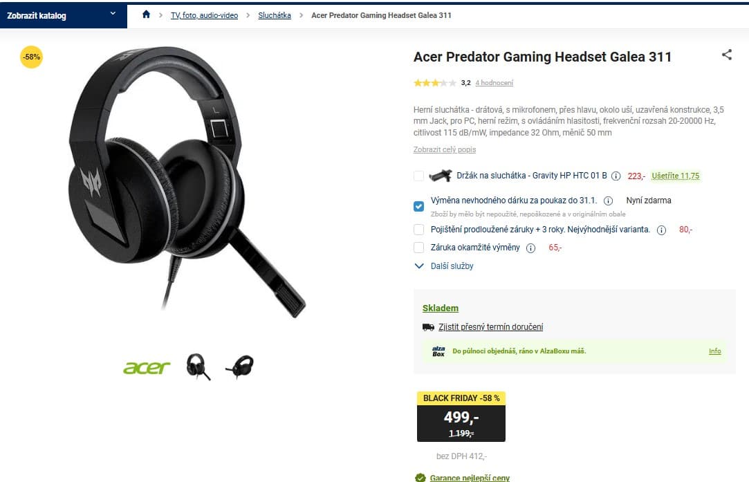 Herní sluchátka Acer Predator Gaming Galea