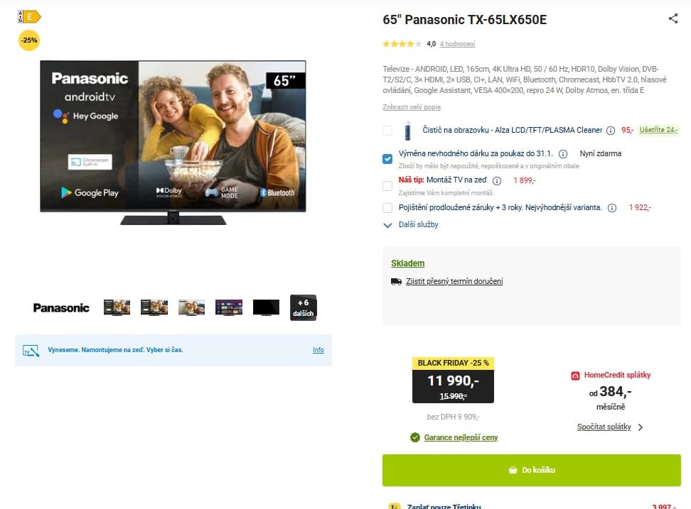 4K Android TV 165cm Panasonic