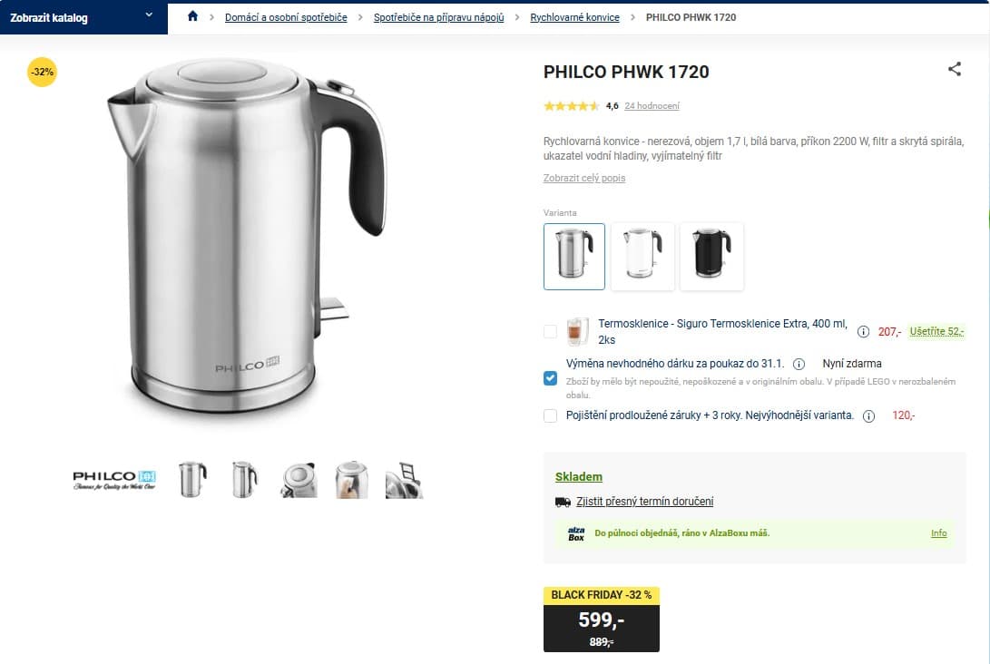 Rychlovarná konvice Philco, 1,7 l