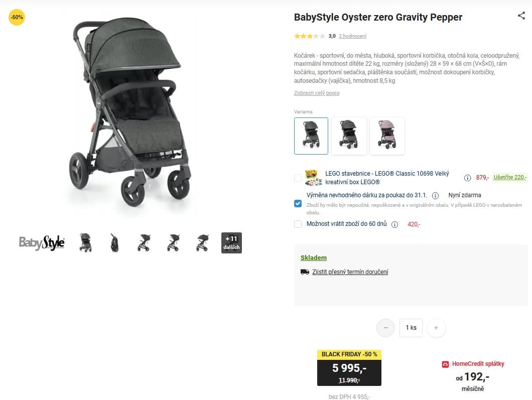 Sporťák BabyStyle Oyster zero Gravity Pepper