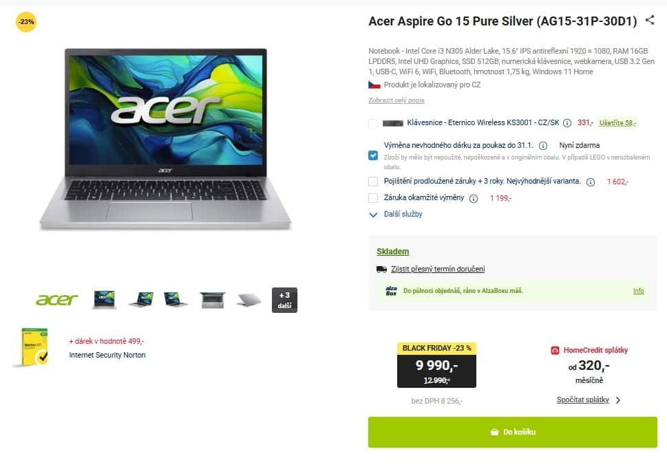 Acer i3 3,8GHz, 16GB RAM, 15,6", SSD