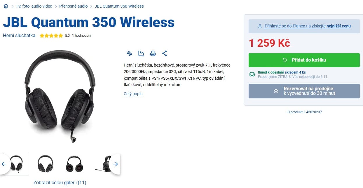 BT sluchátka JBL Quantum 350