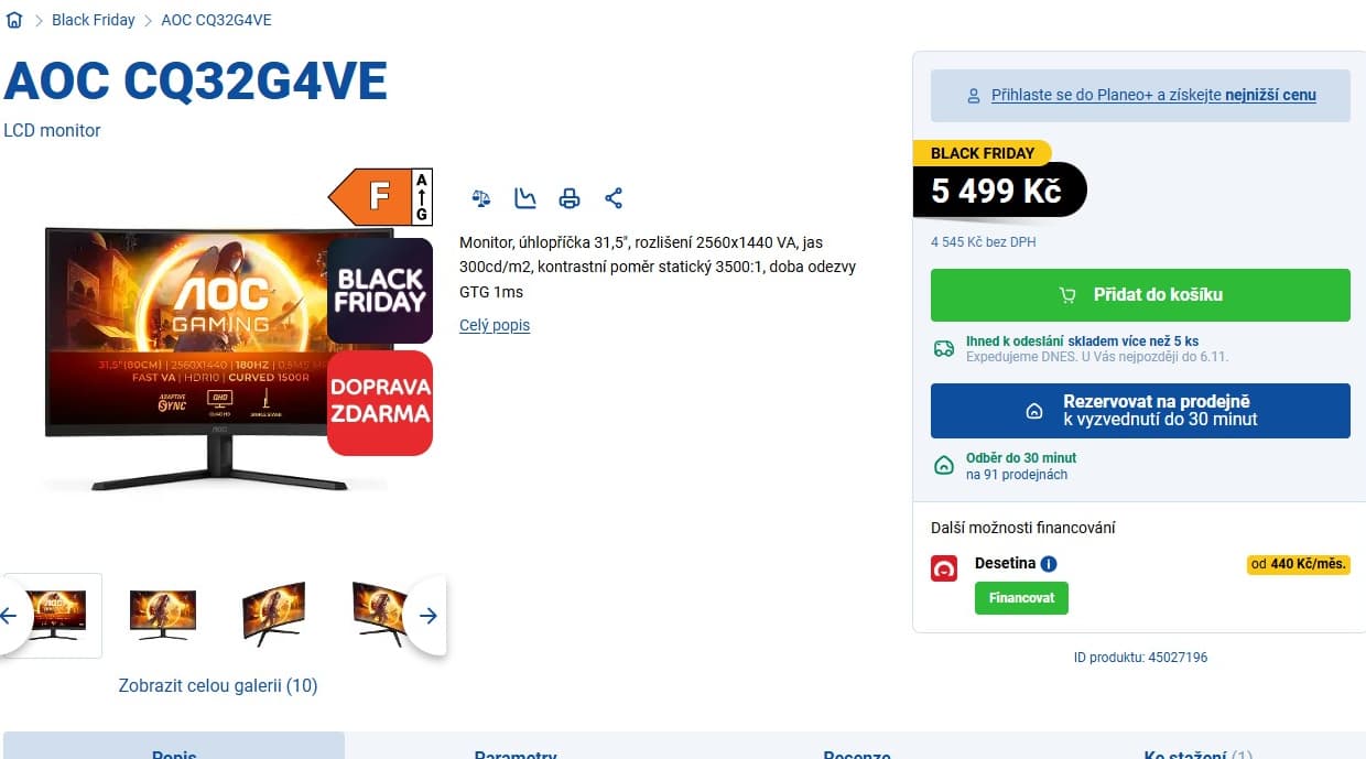 Curved QHD PC monitor AOC 32"