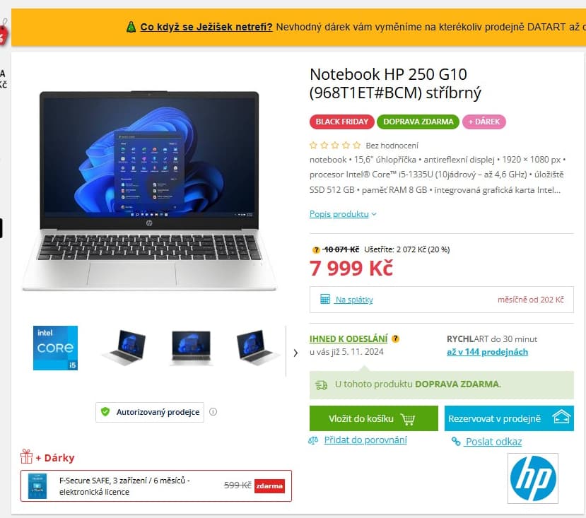 HP i5 4,6GHz, 8GB RAM, SSD, 15,6", 1,52kg