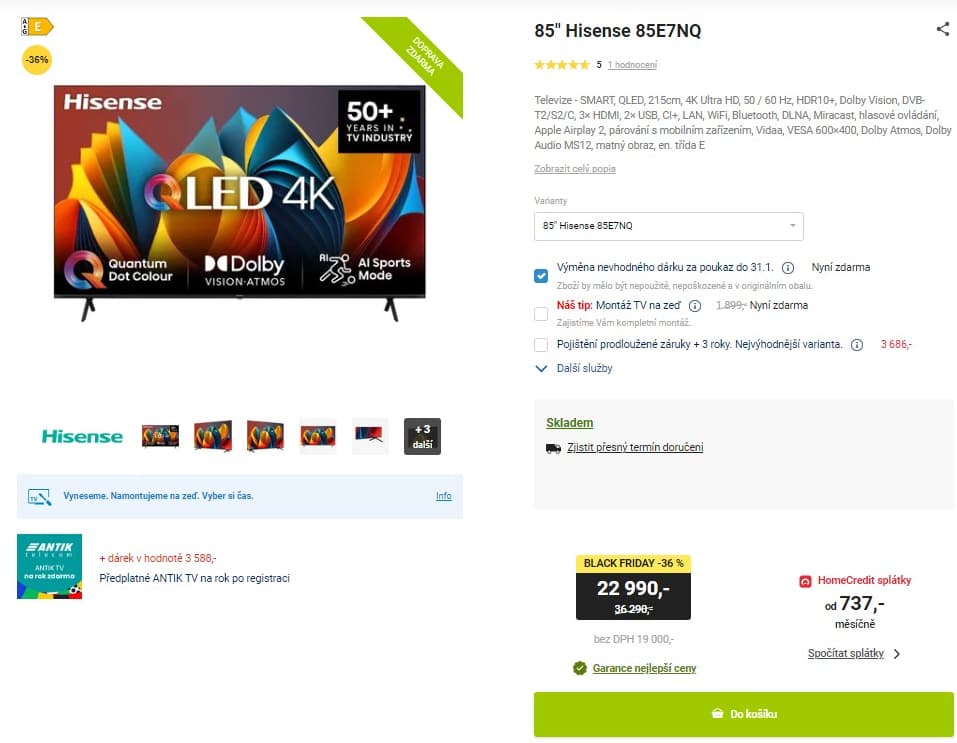 4K Smart TV Atmos 215cm, Hisense
