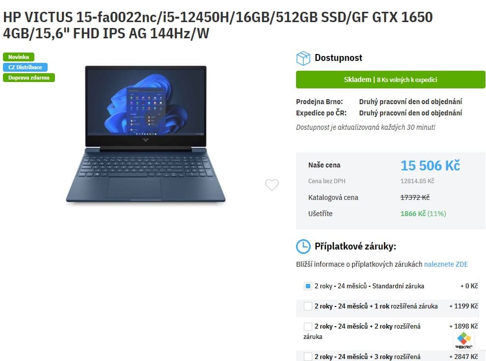 HP i5 4,4GHz, 16GB RAM, Nvidia 4GB, 15,6"