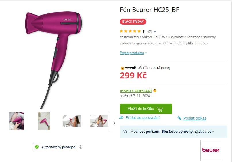 Cestovní fén Beurer, ionizace, studený, 2 rychlost
