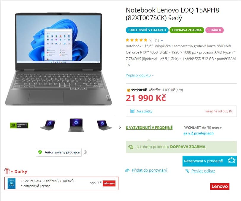 Lenovo 5,1GHz, 16GB RAM, 8GB Nvidia, 15,6"