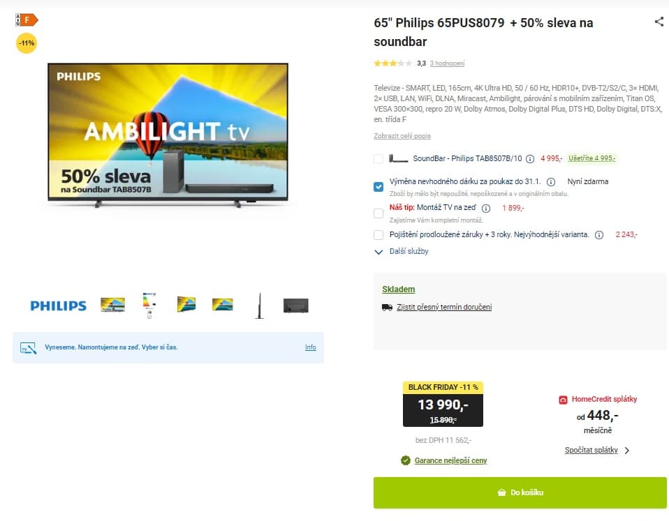 4K Ambilight Smart TV 165cm Philips