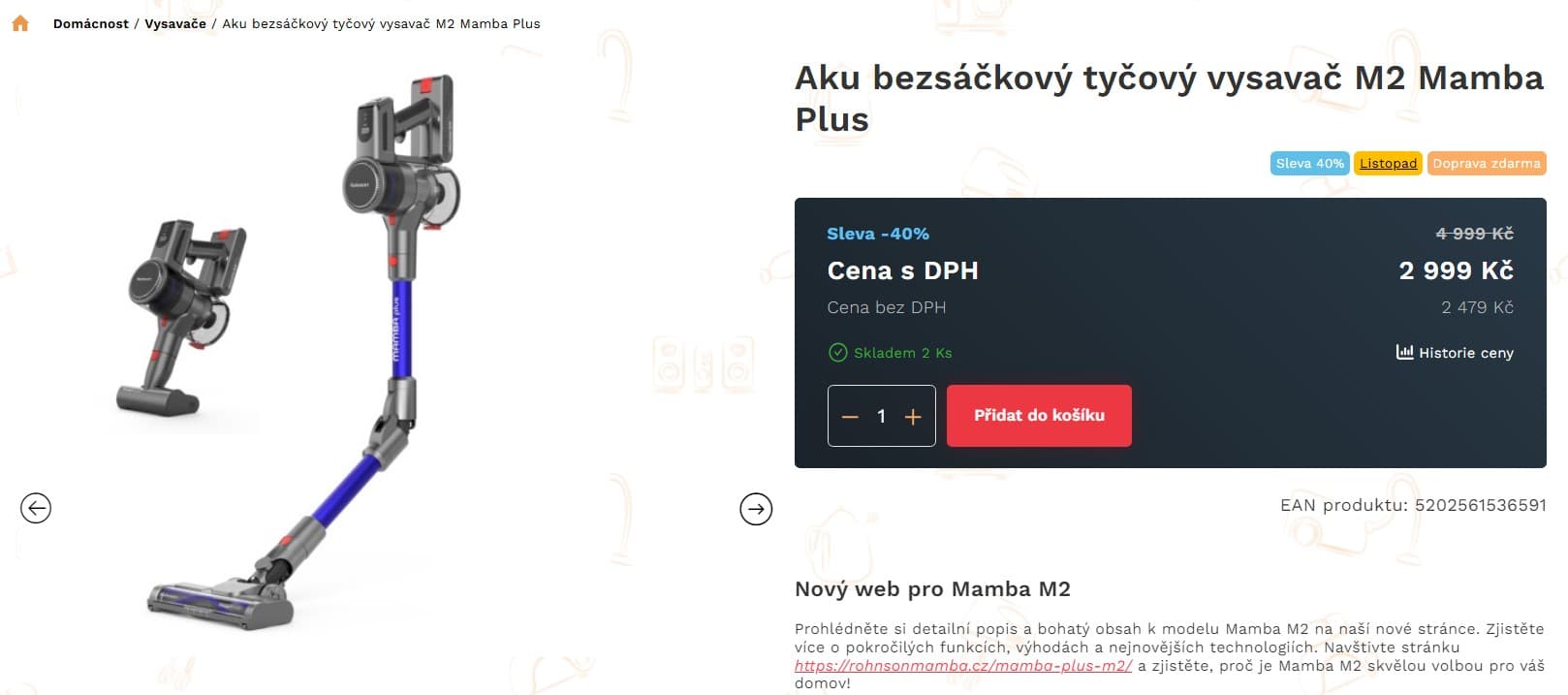 Aku bezsáčkový tyčový vysavač Rohnson