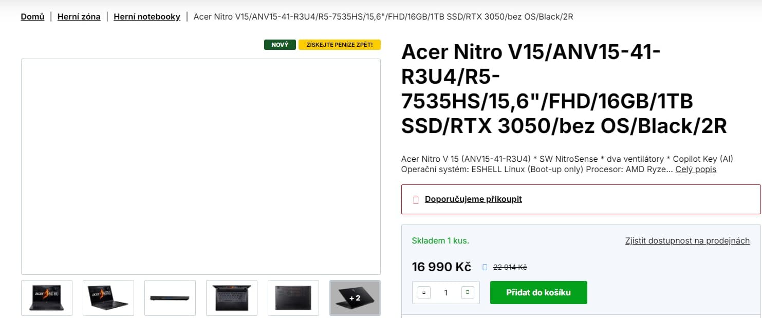 Acer 4,55GHz, 16GB RAM, 6GB Nvidia, 15,6"