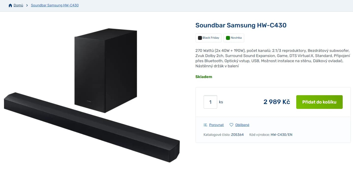 Soundbar Samsung 2.1, subwoofer 270W