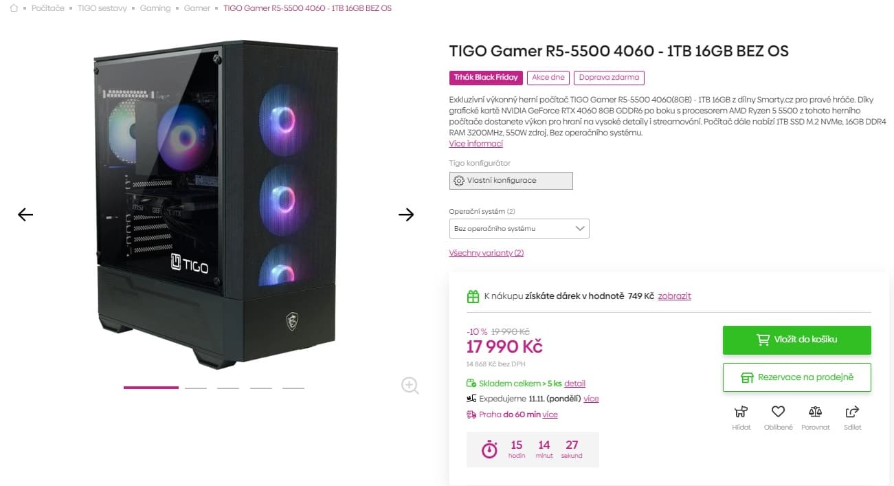 Herní PC Tigo 4,2GHz, 16GB RAM, 8GB Nvidia