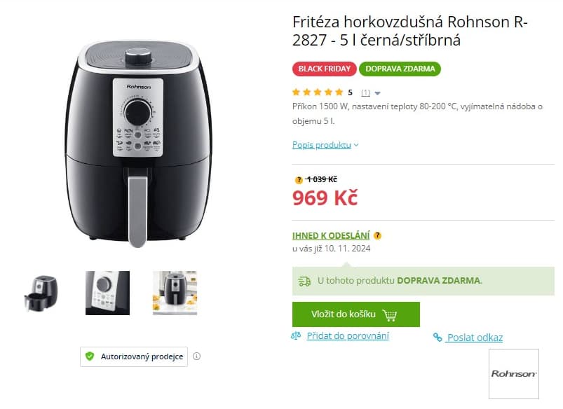 Horkovzdušná fritéza Rohnson 5 litrů