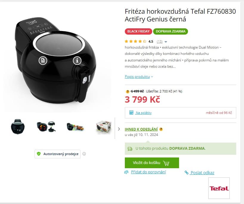 Horkovzdušná fritéza Tefal 1,2kg, dual motion